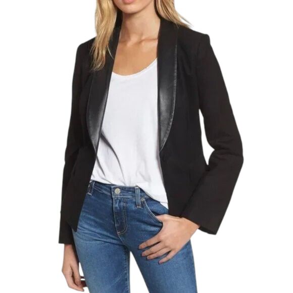 AG Adriano Goldschmied Jackets & Blazers - AG ADRIANO GOLDSCHMIED Estelle Blazer Jacket Size Medium Leather Collar Black